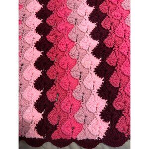 Handmade Crochet Chevron Throw Blanket Pink Burgundy Ombre Textured Soft Bedding